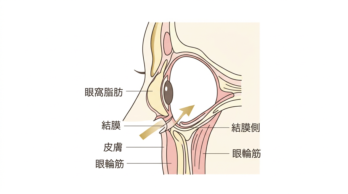 経結膜脱脂法の図解